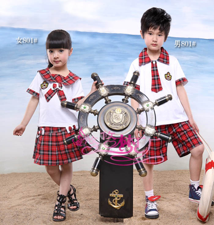 小学初中儿童合唱服装花格子海军服海军衫校服