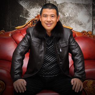  颂爱中老年皮衣男外套加厚中老年男装爸爸冬装 中年男装男士皮衣