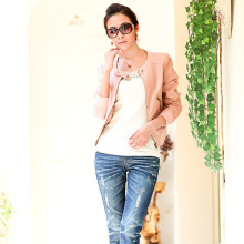<span class=H>on</span><span class=H>ly</span> you高级定制 时尚百搭甜美风格女式爆款小皮衣 小外套