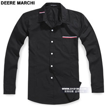 【5151m】DEERE MARCHI英伦时尚织带翻领纯棉长袖衬衫 DM14黑