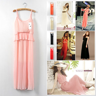 (Ladies 611-2) lotus leaf pleated chiffon dress bohemian skirt Tee Dress 5501