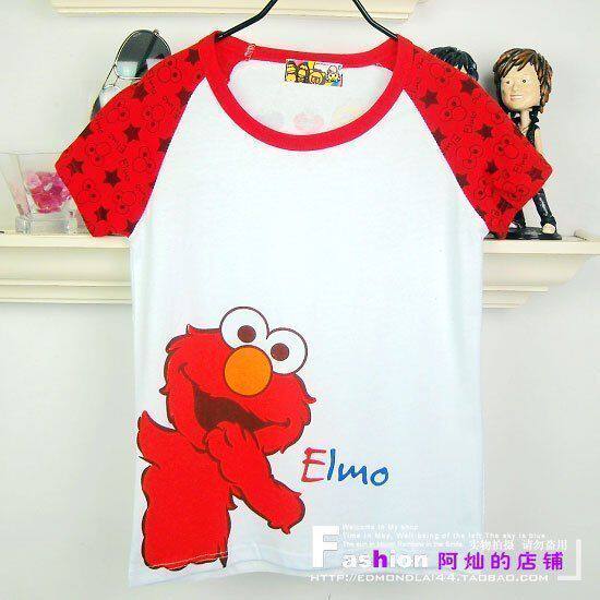 2012新款春装打底衫夏装T恤韩新品芝麻街<span class=H>红袖</span>ELMO短袖情侣装女装