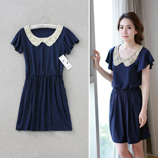 (Ladies 611-2) the new Korean version of the code was thin the lapel beads short-sleeved dress # 5010