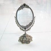 青铜色台式双面镜 浮雕玫瑰花 欧式梳妆镜子 椭圆镜面 小号