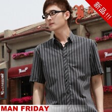 Man Friday超炫经典时尚提花休闲短袖衬衫/衬衣 男士竹炭衬衫