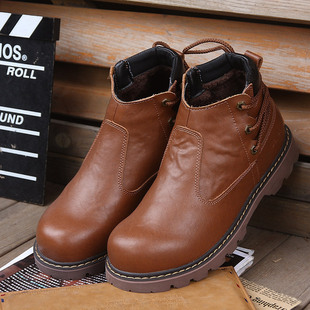  冬季新款男式牛仔靴真皮短靴个性雪地靴大头皮鞋朋克男潮鞋机车靴
