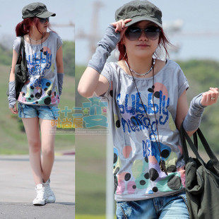 2010新款女装 春夏装时尚宽 休闲衣 大码字母短袖t恤显瘦打底T恤