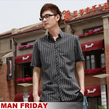 Man Friday超炫经典时尚提花休闲短袖衬衫/衬衣 男士竹炭衬衫