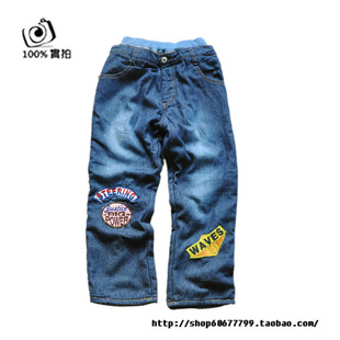  外贸原单儿童挂里牛仔裤 加绒软裤子 高腰大PP裤中等偏胖 90-130