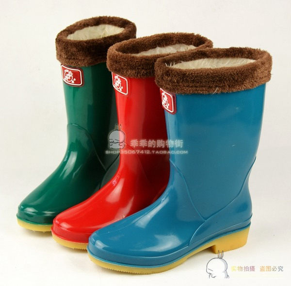 青岛双星正品女款可拆内胆W02牛筋底加棉雨鞋\保暖雨靴\短绒水鞋