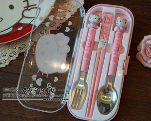 Hello Kitty 餐具三件套装 调羹 水果叉勺子筷子叉子套装餐具