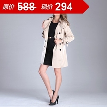 特价294元 欧美Bur家春冬新款 双排扣气质修身女装风衣外套xam|hp