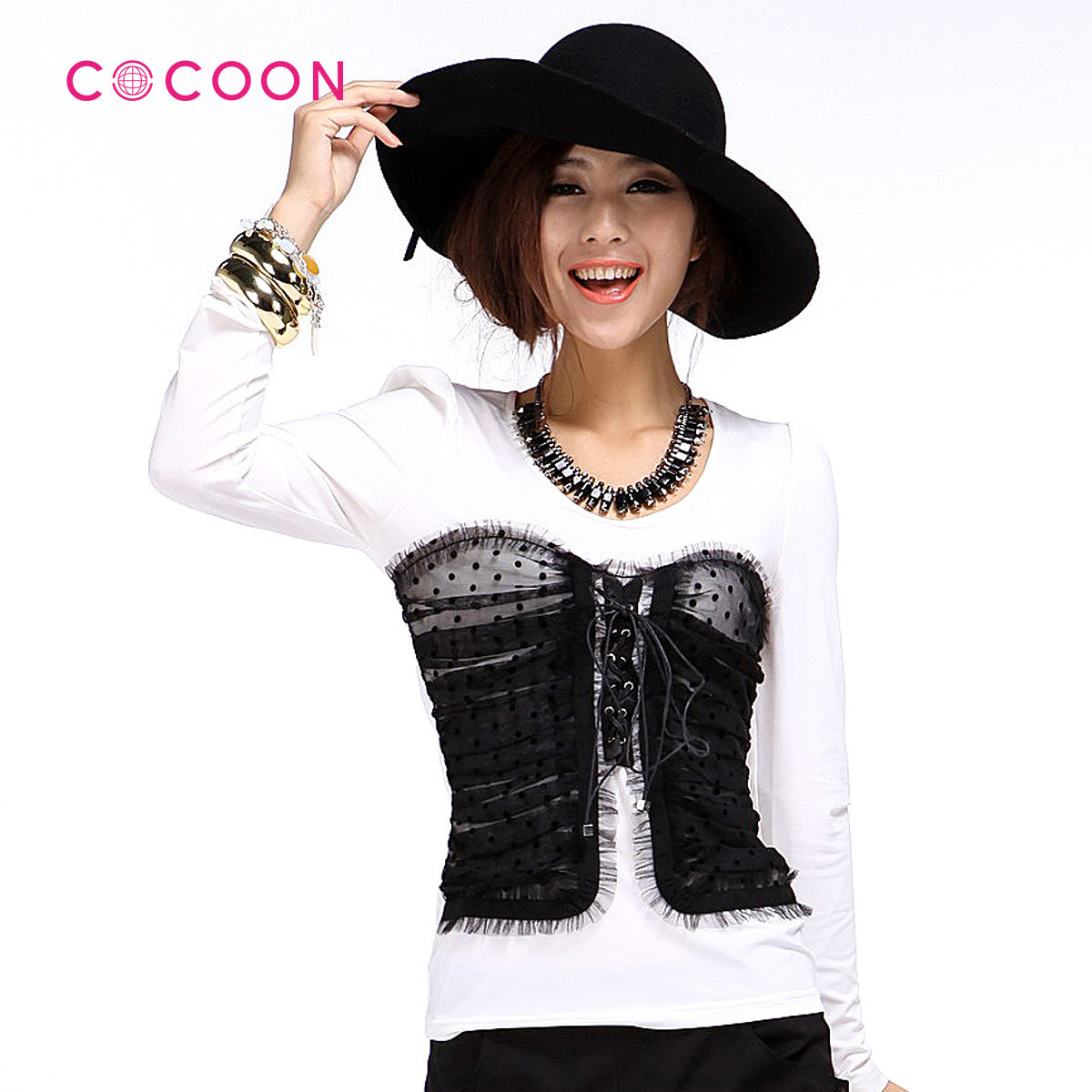 COCOON可可尼2012新品圆领束胸泡泡袖针织上衣211103003原价848