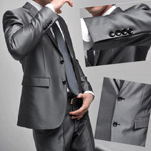 婚礼首选男士礼服西服套装/韩版修身二扣中开叉银色休闲西装套装