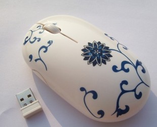 青花瓷中国风无线鼠标女生红色可爱USB鼠标笔记本台式机通用