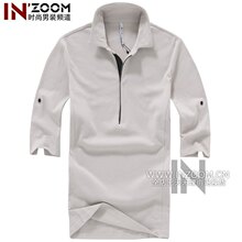 拍卖!原价628元INZOOM男装 真皮镶襟短袖T恤 荷兰拍2件米色M码