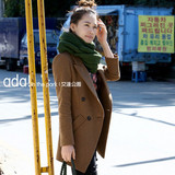 2011新款秋冬装/韩版女装/毛呢中长款双排扣西服休闲西装外套大码