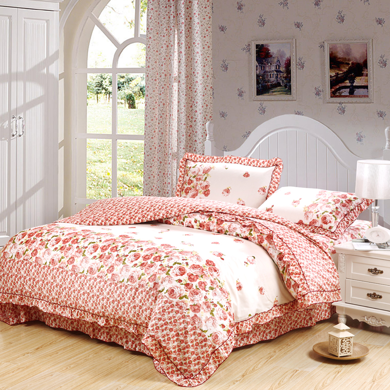 四件套全棉纯棉蕾丝荷叶花边家纺田园公主风双