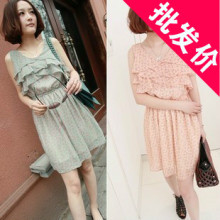 Amelie/奢爱韩版田园风碎花荷叶边无袖连衣裙卡哇伊雪纺背心裙