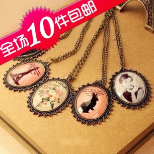  1917 韩版饰品 复古铁塔兔子赫本花朵孔雀项链 毛衣链 新款