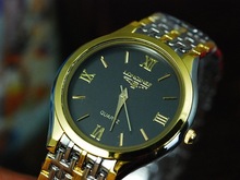 Relojes de moda masculina correa [60055] disco de tiras de oro negro entre la forma masculina