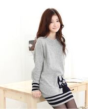 yy7234麻灰~韩版时尚可爱猫头图 中长款羊毛衣