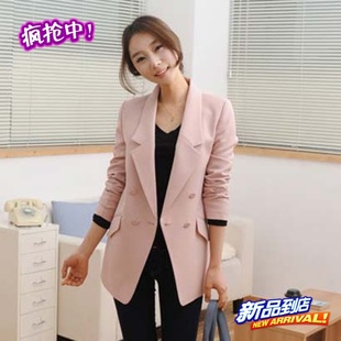  韩版新品小西装女士小外套女装中长款修身粉色黑色西服708