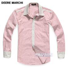 【5151m】DEERE MARCHI 镶嵌条纹翻领纯棉长袖衬衫 DM04