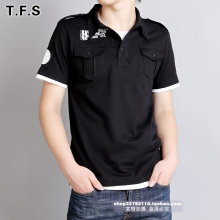 【正品】T.F.S专柜正品翻领假两件短袖T恤 时尚大方 修身舒适 黑
