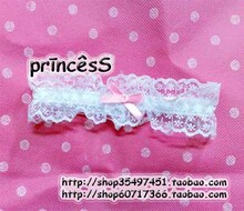 日单lolita公主【新品】卡哇伊蕾丝腿圈/袜环/腿箍(粉蝴蝶结)单