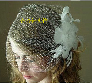  欧美原单红色白色新娘头饰羽毛发夹进口大网结婚发饰多色选