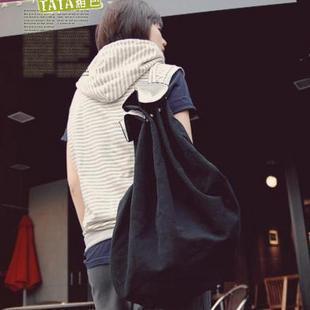  百搭运动肩包 男女通用休闲抽绳黑色单肩双肩帆布包