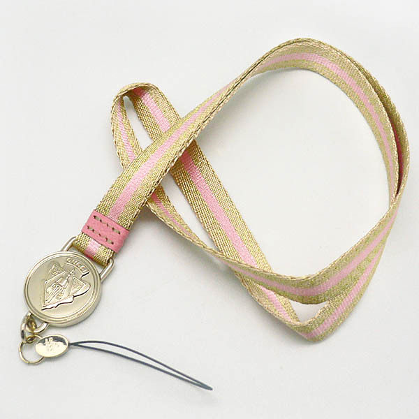 GUCCI 古琦 最新款金粉色圆心盾牌 手机绳 <span class=H>手机挂饰</span> 手机挂绳