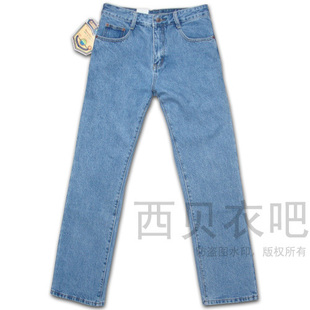 专柜正品苹果蓝色男士直筒牛仔裤