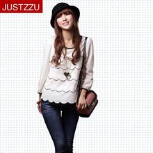 包邮特JUSTZZU2011秋款韩版公主层层波浪边圆领雪纺衫 3色3039
