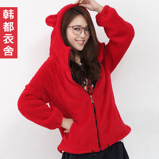  韩都衣舍正品牌女装折扣店春装新款韩版加厚连帽长袖耳朵卫衣