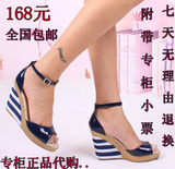 思加图正品代购2012新款罗马鱼嘴牛皮漆皮凉鞋坡跟高跟女鞋 包邮
