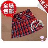热卖特价英伦学院风半身裙百搭休闲红色格子金属扣刺绣裙子 302款