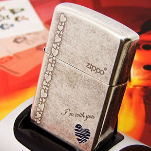 北京仓-热卖!ZIPPO[韩版蓝心]永远和你在一起 古银双面雕刻填色