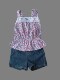 外贸可爱碎花花边蝴蝶结小吊带牛仔短裤套装