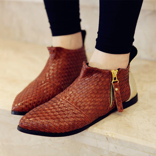  新品 欧美范 编织平底鞋英伦尖头单鞋平跟单鞋 复古女鞋 夏款