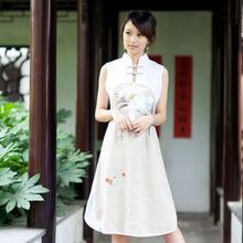 结子青青 中国风手绘民族风女装唐装复古仙女无袖连衣裙2012夏装
