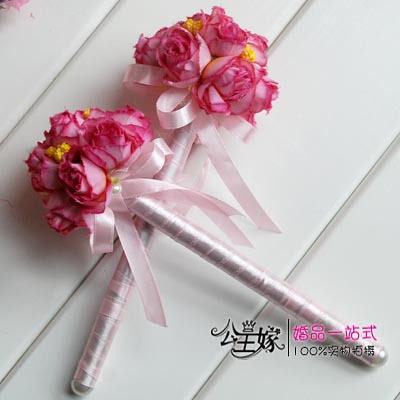 公主嫁婚庆用品 签到笔 粉边玫瑰签名笔(金）1支