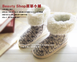 NEW！Mina揭载 柔美复古小碎花花案 经典中筒2WAY雪地靴●米白