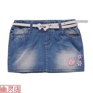  hoo童装 女童 中大童 可爱牛仔裙子儿童裤子 纯棉超短裙 夏款