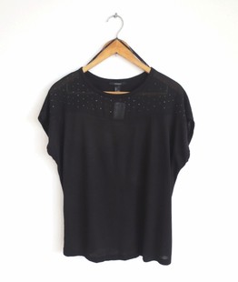 女士式短袖t恤夏设计(夏设计)感小众，宽松春秋镶钻黑色显瘦0225