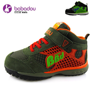  秋冬新款正品巴巴逗童鞋儿童运动鞋男童户外登山鞋高帮篮球鞋