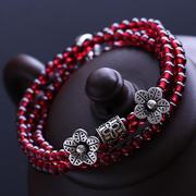 酒红石榴石天然饰品，多层手链女款独特新颖设计两花佛珠