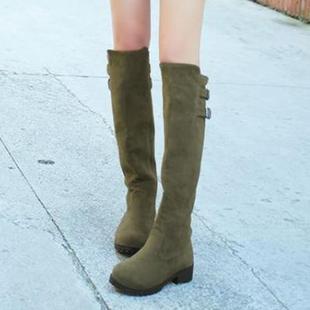 2014春秋欧美磨砂，皮带扣高筒靴子女长靴低跟平底绒面女靴单靴