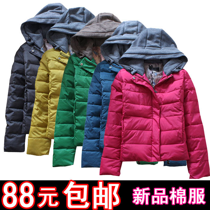 2011冬季女装新品 韩版针织连帽女式短款棉衣 棉服 棉袄